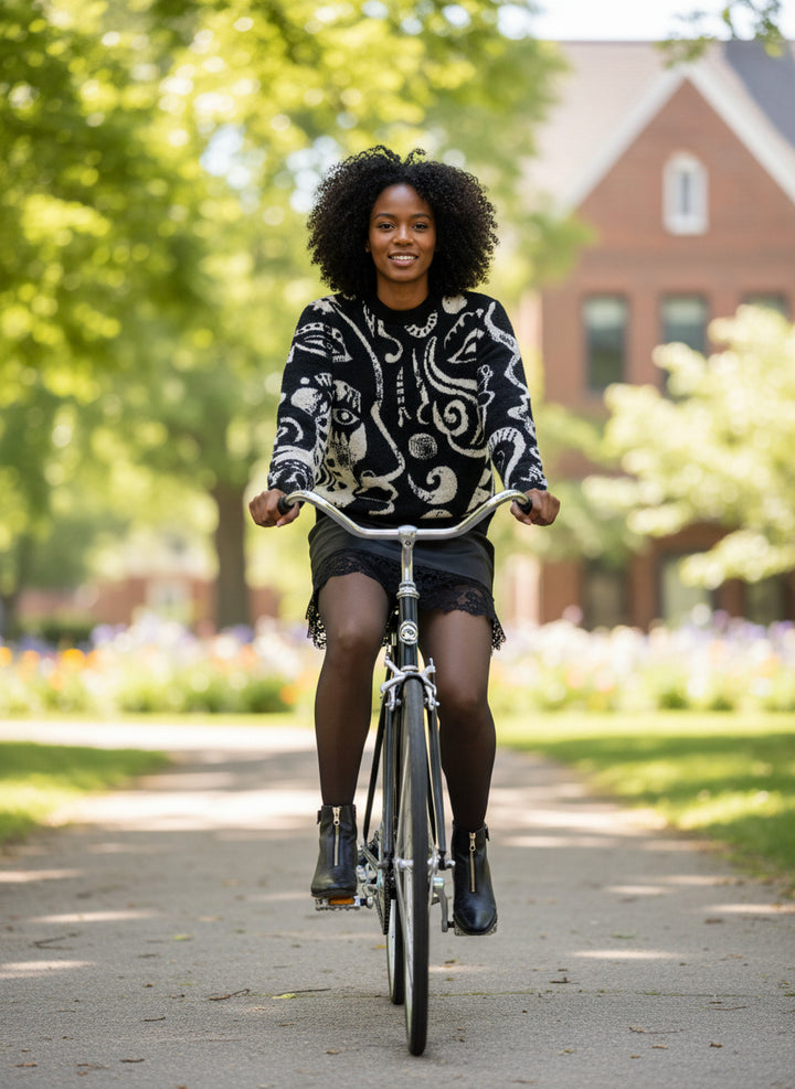 Àṣẹ Bohemian Graphic Woolen Sweater (Open back)