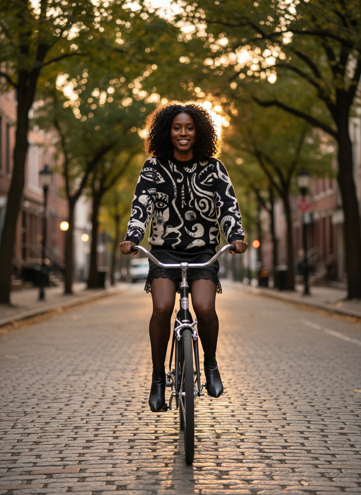 Àṣẹ Bohemian Graphic Woolen Sweater (Open back)